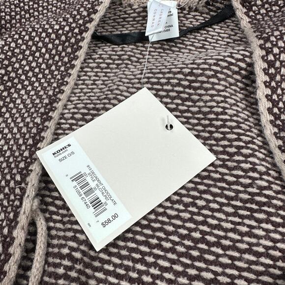 NWT LC Lauren Conrad Poncho Sweater Shrug Colorblock Boho Pom Pom Tie Front OS - Picture 6 of 12